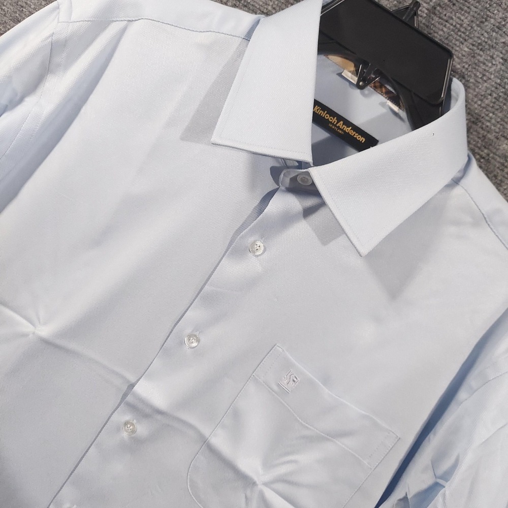 Kinloch Anderson Shirt Mens 16.5 Blue Solid Regular Fit Long Sleeve Dress